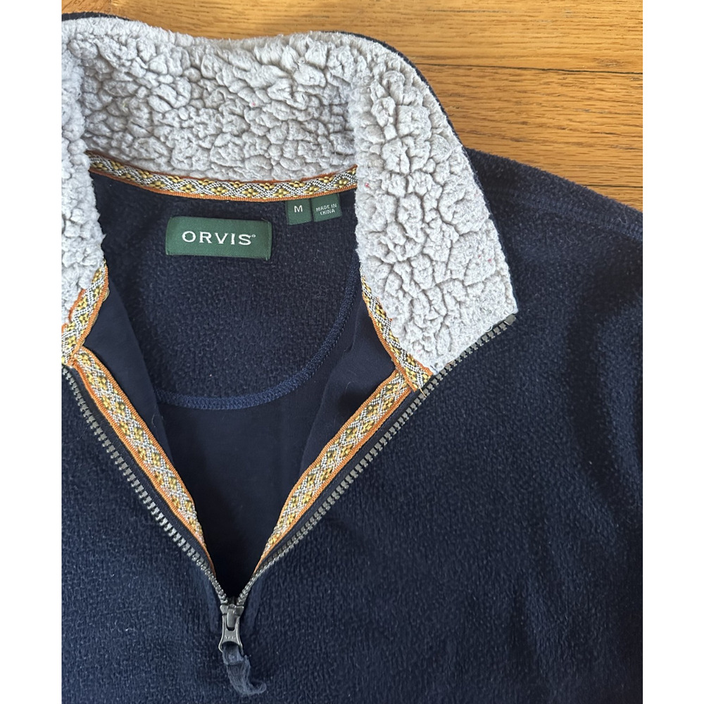 Orvis Fleece 1/4 Zip Pullover Men M Navy Outdoor Casual Warm Layering